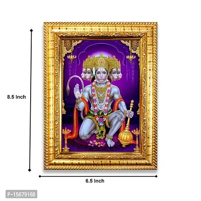 Hawai Pancha Mukhi Hanuman Designer Wall Hanging Engineered Wood Photo Frame for Worship Use 8.5x7inch SFDI274GLDFRM-thumb3