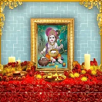 Hawai Bal Gopal Designer Wall Hanging Engineered Wood Photo Frame for Worship Use 8.5x7inch SFDI278GLDFRM-thumb1