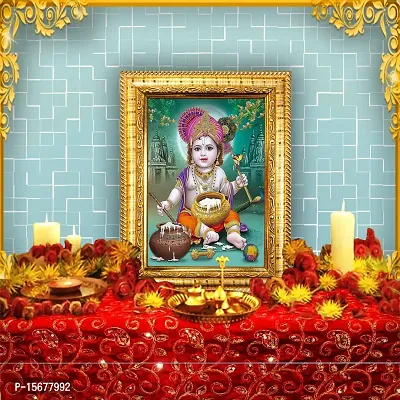 Hawai Bal Gopal Designer Wall Hanging Engineered Wood Photo Frame for Worship Use 8.5x7inch SFDI278GLDFRM-thumb2