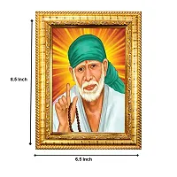 Hawai Sai Baba Designer Wall Hanging Engineered Wood Photo Frame for Worship Use 8.5x7inch SFDI269GLDFRM-thumb1