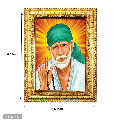 Hawai Sai Baba Designer Wall Hanging Engineered Wood Photo Frame for Worship Use 8.5x7inch SFDI269GLDFRM-thumb2