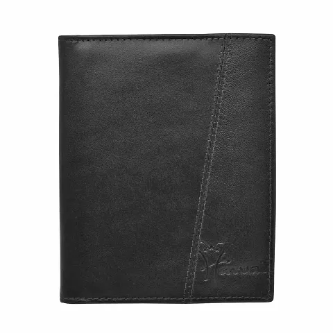 Hawai Genuine Leather Black Passport Holder for Men and Women with Multiple Card Slot and Photo ID Window