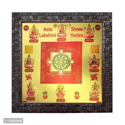 Hawai Wooden Framed Wall Hanging 24k Gold Plated Ashta Laxmi Shree Yantra for Home Office Business Place Worship Use 27x27CM