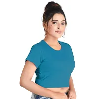 Hawai Bio Wash Lycra Cotton Short Half Sleeve Crop Top Tees T Shirt for Girls Women-thumb1