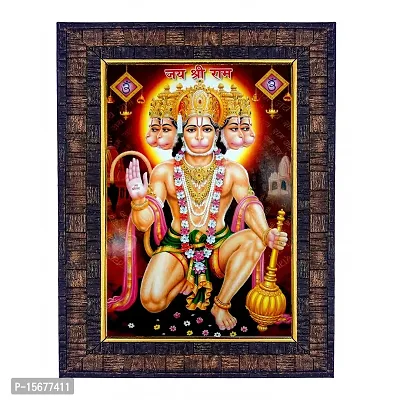 Hawai Pancha Mukhi Hanuman Designer Wall Hanging Engineered Wood Photo Frame for Worship Use 8.5x7inch SFDI00306BLKFRM