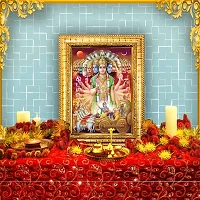 Hawai Lord Krishna Virat Roop Designer Wall Hanging Engineered Wood Photo Frame for Worship Use 8.5x7inch SFDI284GLDFRM-thumb1