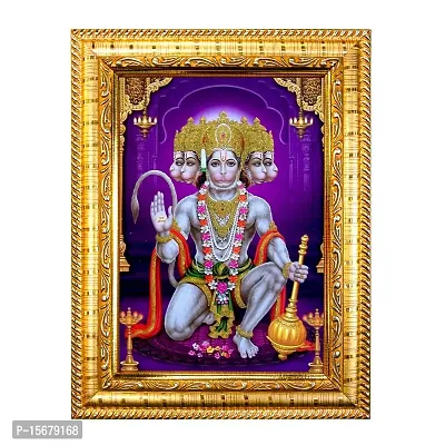 Hawai Pancha Mukhi Hanuman Designer Wall Hanging Engineered Wood Photo Frame for Worship Use 8.5x7inch SFDI274GLDFRM