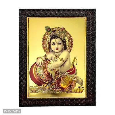 Hawai Gold Plated Bal Gopal Krishna Wall Hanging Engineered Wood Photo Frame for Worship Use 36X26CM SFDI333BLKFRM