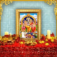 Hawai Shiva Parivar Designer Wall Hanging Engineered Wood Photo Frame for Worship Use 8.5x7inch SFDI283GLDFRM-thumb1