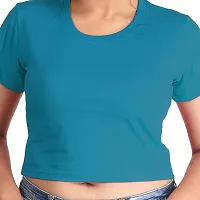 Hawai Cotton Half Sleeve Blue Crop Top for Women (PCT009)-thumb3