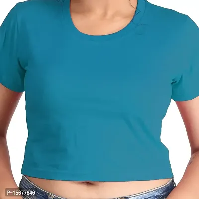 Hawai Cotton Half Sleeve Blue Crop Top for Women (PCT009)-thumb4