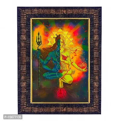 Hawai Lord Shiva Mata Parvati Designer Wall Hanging Engineered Wood Photo Frame for Worship Use 8.5x7inch SFDI00301BLKFRM