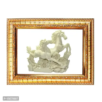 Hawai Feng Shui Mahavastu Remedies Wooden Framed White Two Running Victory Horses Photo for Home Office Business Place SFDI210GLDFRM-thumb0