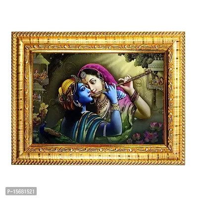 Hawai Radha Krishna Designer Wall Hanging Engineered Wood Photo Frame for Worship Use 8.5x7inch SFDI280GLDFRM