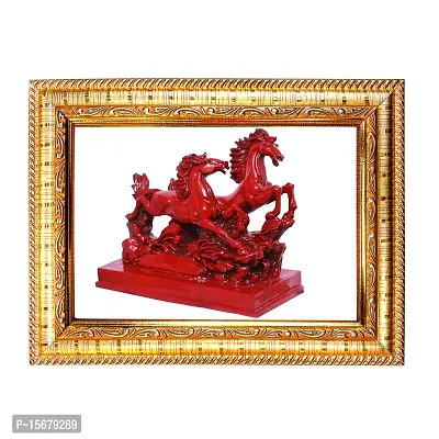 Hawai Feng Shui Mahavastu Remedies Wooden Framed Red Two Running Victory Horses Photo for Home Office Business Place SFDI209GLDFRM-thumb0