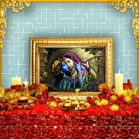 Hawai Radha Krishna Designer Wall Hanging Engineered Wood Photo Frame for Worship Use 8.5x7inch SFDI280GLDFRM-thumb1