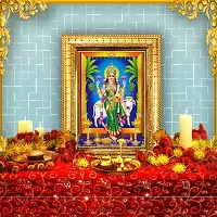 Hawai Goddess Dhana Laxmi Designer Wall Hanging Engineered Wood Photo Frame for Worship Use 8.5x7inch SFDI286GLDFRM-thumb1