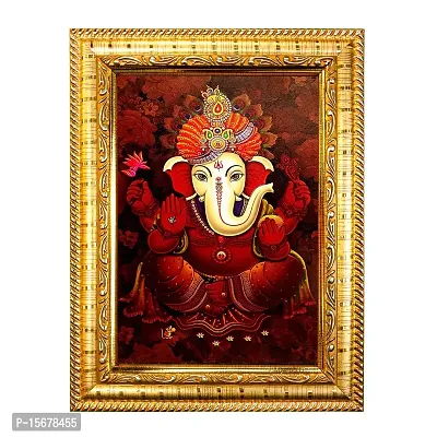 Hawai Lord Ganesh Designer Wall Hanging Engineered Wood Photo Frame for Worship Use 8.5x7inch SFDI276GLDFRM