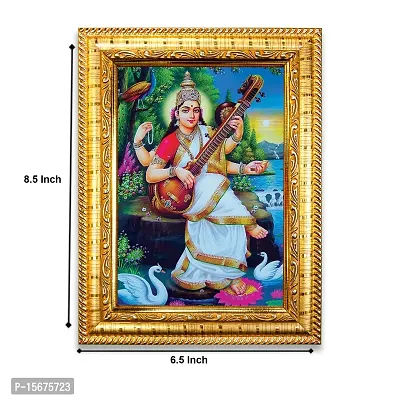 Hawai Maa Saraswati Designer Wall Hanging Engineered Wood Photo Frame for Worship Use 8.5x7inch SFDI270GLDFRM-thumb3