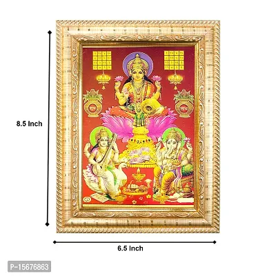 Hawai Ganesh Laxmi Saraswati Gold Plated Wooden Wall Hanging Photo Frame for Worship Use SFDI193GLDFRM-thumb2