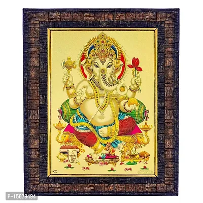 Hawai Gold Plated Lord Ganesha Ganpati Wall Hanging Engineered Wood Photo Frame for Worship Use 8.5x7inch SFDI332BLKFRM