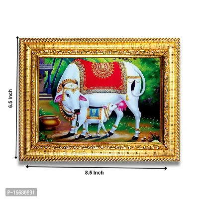 Hawai Kamdhenu Cow Designer Wall Hanging Engineered Wood Photo Frame for Worship Use 8.5x7inch SFDI289GLDFRM-thumb3