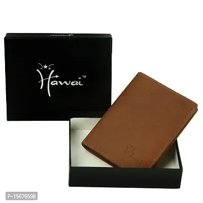 Hawai Solid Brown Colour Genuine Leather Bi-Fold Men Wallet (6 Card Slot, Photo ID Window and Zippered Coin Pocket)