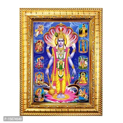 Hawai Lord Vishnu 10 Avatar Designer Wall Hanging Engineered Wood Photo Frame for Worship Use 8.5x7inch SFDI285GLDFRM-thumb0