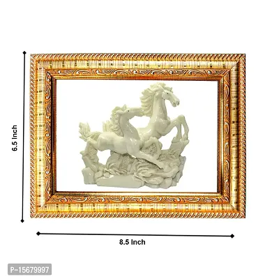 Hawai Feng Shui Mahavastu Remedies Wooden Framed White Two Running Victory Horses Photo for Home Office Business Place SFDI210GLDFRM-thumb2