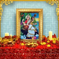 Hawai Maa Saraswati Designer Wall Hanging Engineered Wood Photo Frame for Worship Use 8.5x7inch SFDI270GLDFRM-thumb1