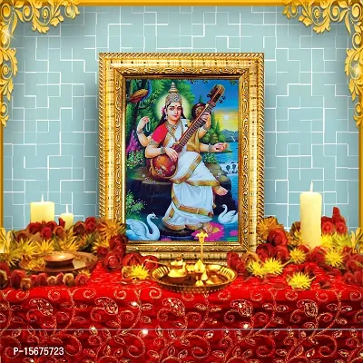 Hawai Maa Saraswati Designer Wall Hanging Engineered Wood Photo Frame for Worship Use 8.5x7inch SFDI270GLDFRM-thumb2