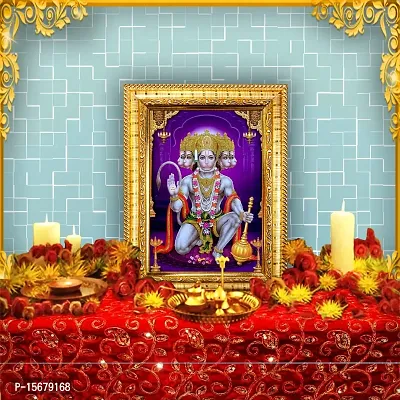 Hawai Pancha Mukhi Hanuman Designer Wall Hanging Engineered Wood Photo Frame for Worship Use 8.5x7inch SFDI274GLDFRM-thumb2