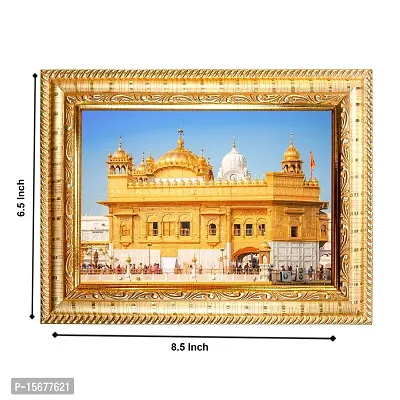 Hawai Feng Shui Mahavastu Remedies Wooden Golden Framed Amritsar Golden Temple Photo for Home Office Business Place 21x17cm SFDI240GLDFRM-thumb3