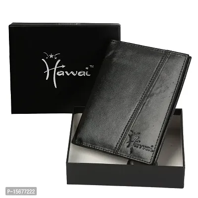 Hawai Genuine Leather Black Wallet for Men (6 Card Slots)