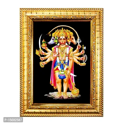 Hawai Pancha Mukhi Hanuman Designer Wall Hanging Engineered Wood Photo Frame for Worship Use 8.5x7inch SFDI275GLDFRM