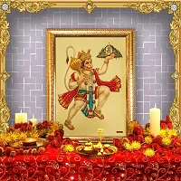 Hawai Shree Bajrang Bali Hanuman with Trikut Parvat Gold Plated Photo Frame 14 X 10 Inches-thumb2