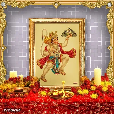 Hawai Shree Bajrang Bali Hanuman with Trikut Parvat Gold Plated Photo Frame 14 X 10 Inches-thumb3