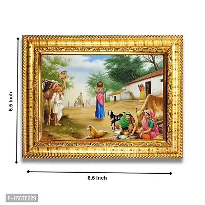 Hawai Village Scene Designer Wall Hanging Engineered Wood Photo Frame for Worship Use 8.5x7inch SFDI290GLDFRM-thumb3