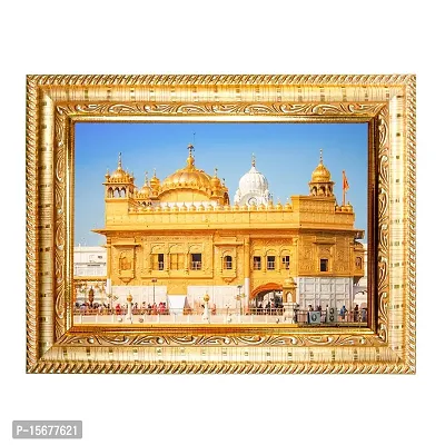 Hawai Feng Shui Mahavastu Remedies Wooden Golden Framed Amritsar Golden Temple Photo for Home Office Business Place 21x17cm SFDI240GLDFRM-thumb0