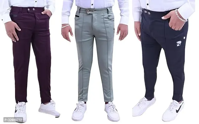 Comfortable Multicoloured Cotton Blend Mid-Rise Casual Trouser For Men Pack Of 2