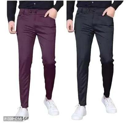 Comfortable Multicoloured Cotton Blend Mid-Rise Casual Trouser For Men Pack Of 2-thumb0