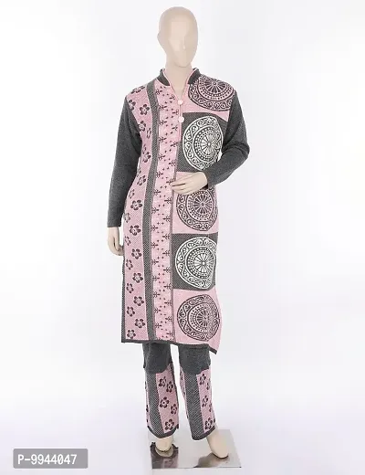 Stylish Fancy Multicoloured Wool Kurta With Bottom Wear And Dupatta Set For Women-thumb0