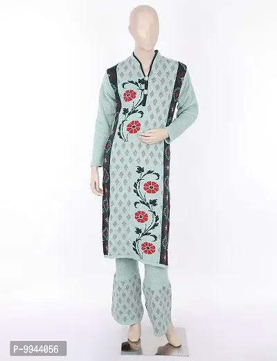 Stylish Fancy Multicoloured Wool Kurta With Bottom Wear And Dupatta Set For Women-thumb0