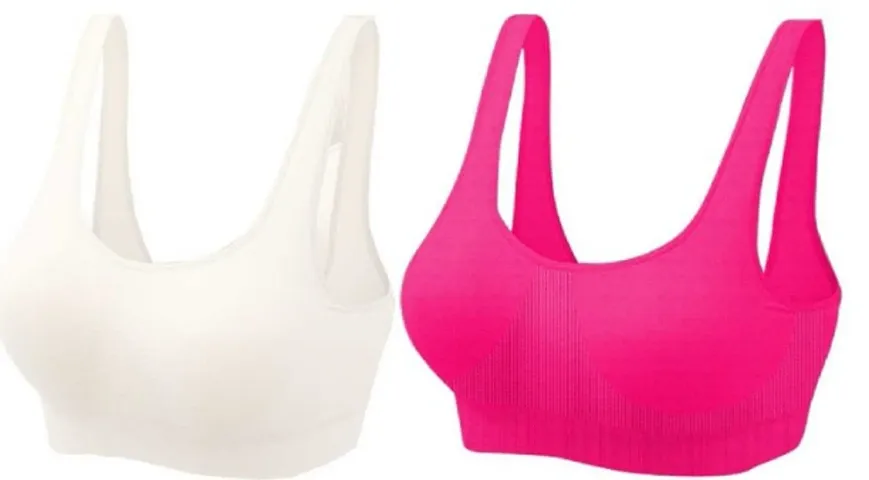 Pack of 2 Sports Bra For Women Girls Non - padded Full Coverage Beginners Non - Wired T - Shirt Gym Workout Bra With Regular Braod Strap Training Bra For Teenager Kids (Multicolor)