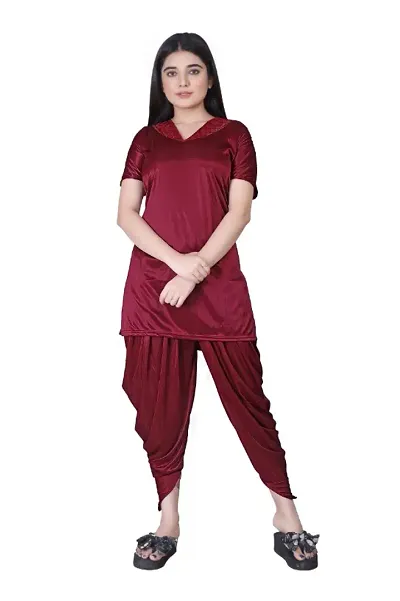 Satin Solid Patiala Night Suit For Women