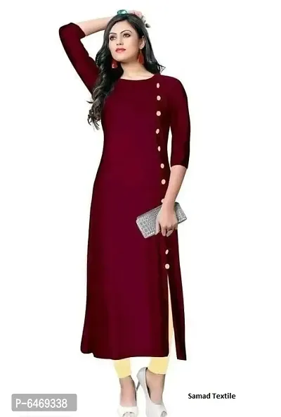 Solid Buttoned Rayon Kurti - Maroon-thumb0