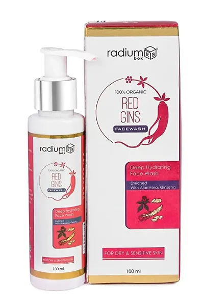 Radium Box - Red Gins Hydrating Face Wash with Aloe  Red Ginseng for Deep Cleansing and Ultra Moisturizing for Sensitive and Dry Skin Care | Anti Acne Face Wash | 100% Organic | 100ml