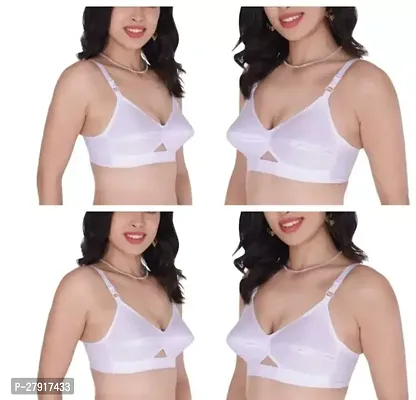 Stylish White Cotton Blend Solid Bras For Women