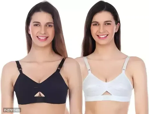 Stylish White Cotton Solid Bras For Women Pack of 2