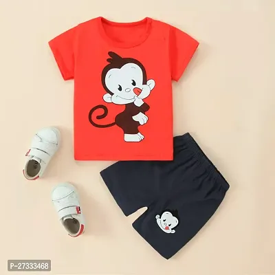 Stylish Red Cotton Blend Printed T-Shirt with Shorts For Boys-thumb0